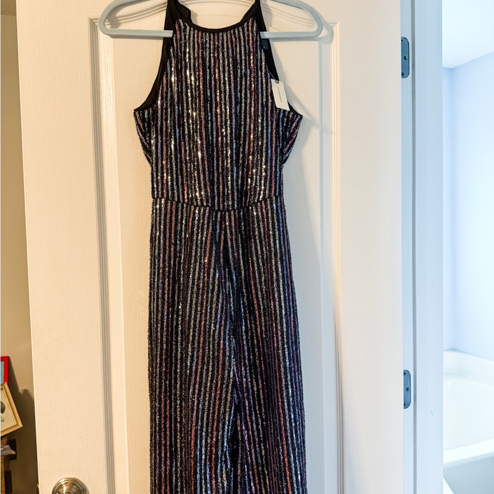 Maeve Black and Silver Striped Jumpsuit